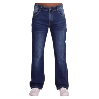 Image of Firetrap Original Mens Designer Hardwearing Durable Quality Bootcut Leg Regular Fit Relaxed Wide Bottom Denim Jeans Zip Fly Fastening Classic 5 Pocket Jean Dark Wash Blue 40W / 32L