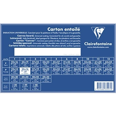 Image of Clairefontaine Ref 33997C White Canvas Board (Landscape) 24 x 16cm 3mm Thick, Made from 100% Cotton, Suitable for Oil &amp; Acrylic Paints, Acid Free Surface