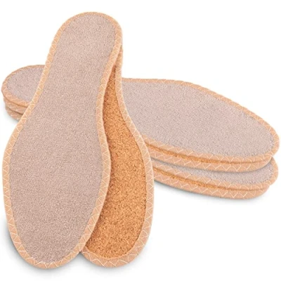 Image of SULPO 3 Pairs of Cork Insoles Soft with Terry Cotton and Summer Shoe Soles Against Sweaty Feet