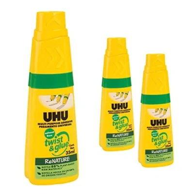 Image of 3 x UHU Twist &amp; Glue Universal, Clear, Solvent Free Adhesive, 35ml Bottle, Multi Purpose Applications for Home Classrooms