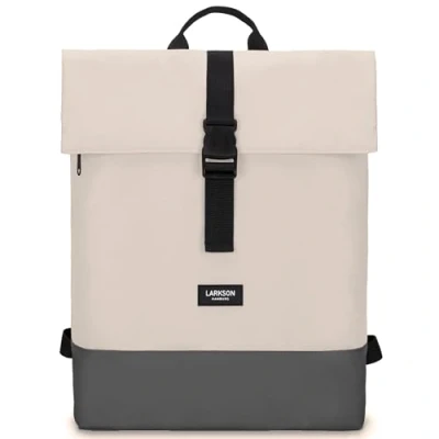 Image of LARKSON Backpack Womens &amp; Mens Sand Grey Tammo Laptop Rucksack Bag for Work, College Travel Lightweight Rolltop Water repellent