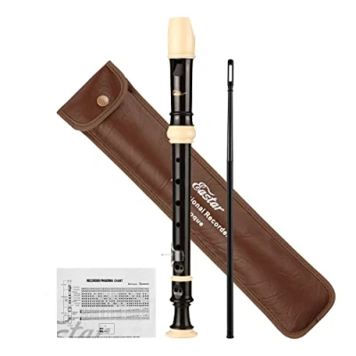 Image of Eastar Soprano Recorder for Beginners Kids, Baroque style C Key Instrument ABS Classic 3 Piece with Cleaning Kit, Thumb Rest, Leather Bag, Fingering Chart, Brown, ERS 21BB