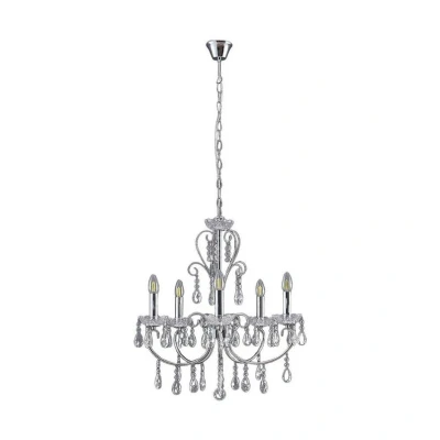 Image of Lucande Solveig chandelier, Ø 60 cm, 5 bulb, chrome