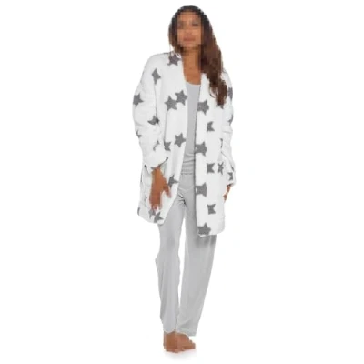 Image of A2Z Ladies Foxbury Sherpa Fluffy Fleece Cardi Edge To Dressing Gown Robe 1702 White 16 18