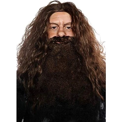 Image of ALLAURA Brown Wizard Wig and Beard Set Mens Viking Character Fake Mustache Fits Adult Men