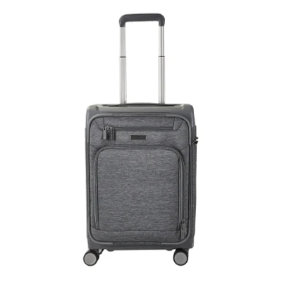 Image of Infinity Leather Lightweight Grey Soft Suitcases 4 Wheel Luggage Travel Trolley Cases Cabin Bags