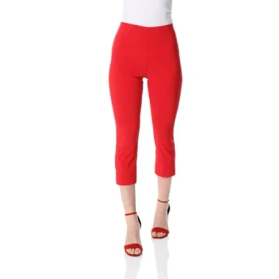 Image of Roman Originals Cropped Trousers for Women UK Ladies Capri Leggings Summer Pants Short Crop Stretch 3/4 Length Three Quarter Pedal Pusher Clothes Elasticated Bengaline Cut Off Red Size 16