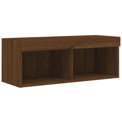 Image of vidaXL TV Cabinet with LED Lights Brown Oak 80x30x30 cm