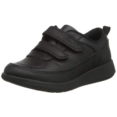 Image of Clarks Scape Flare T Wide Fit School Uniform Shoes, Black (Black Leather), 7 UK
