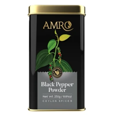 Image of Pure Ceylon Black Pepper Powder 250g (8.8 oz), 100% all natural, gently dried and ground, without additives, flavor enhancers, or artificial flavors.