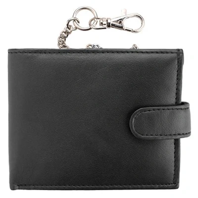 Image of Mens RFID Blocking Genuine Leather Wallet with Safety Chain in Black