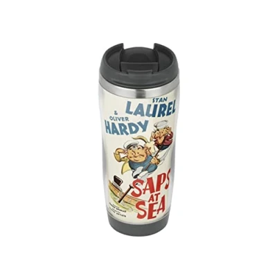 Image of Saps at Sea Laurel and Hardy Travel Mug, Thermal Insulated Cup for Hot Cold Beverages Drinks