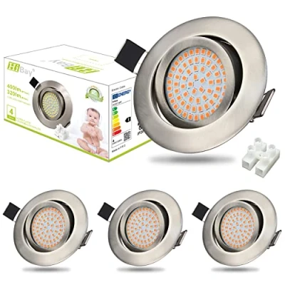 Image of HiBay® Ultra Slim LED Recessed Downlights Tilt Warm White 3.5W Ceiling Lights Round Flush Spotlights Brushed Steel 240V, Pack of 4