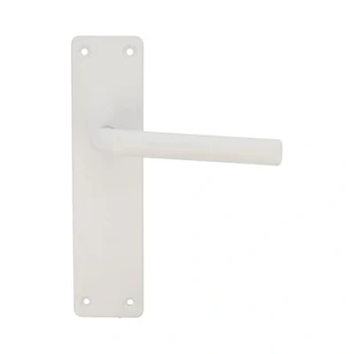 Image of Amig White Aluminium Handle Set with Square Plate and Curved for Passage Interior Exterior Doors 222 x 55 mm Decorative Modern Crank
