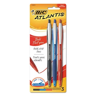 Image of BIC VCGBP31AST Atlantis Bold Retractable Ball Pen, Assorted Ink, 3/Pack