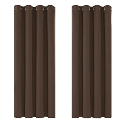 Image of Deconovo Curtains Mocha Super Soft Thermal Insulated Eyelet Blackout Bedroom 46 x 54 Inch Drop Dark 2 Panels