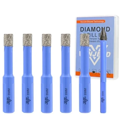 Image of Dry Diamond Drill Bits Set 8mm 5Pcs Tile Hole Saw Kit and 1Pc 6mm Carbide Bit for Ceramic Porcelain Marble Granite Triangle Shank with Storage Case