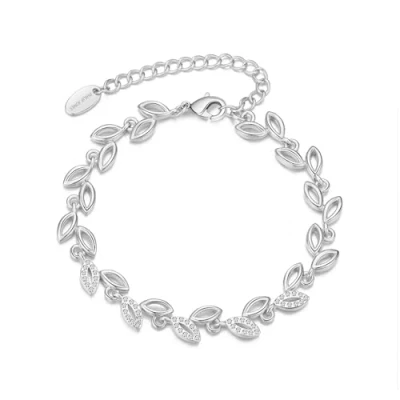 Image of Philip Jones Silver Plated Leaf Bracelet Created with Crystals from Zircondia®