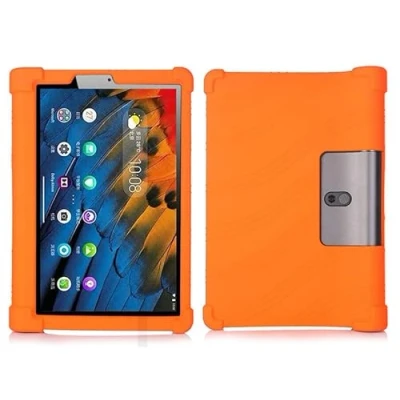 Image of Case for Lenovo Yoga Smart Tab YT X705F 10.1 Inch Tablet Case, Kids Friendly Soft Silicone Adjustable Stand Cover with PC (Orange)