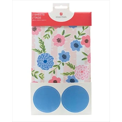 Image of Pretty Artistic Floral Gift Wrap Pack Contains 2 Sheets &amp; Tags Wrapping Paper 689182