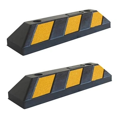 Image of SNS SAFETY LTD RWS 4x2 Rubber Parking Wheel Stop for Commercial and Domestic Car Parks Private Garages, Black Yellow, 55x15x10 cm (Pack of 2)