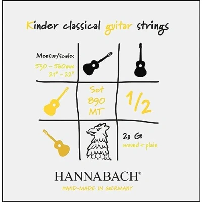 Image of Hannabach Classical Guitar strings Series 890 MT for 1/2 Children&#039;s Scale: 53 56 cm Set with 2 G 890MT