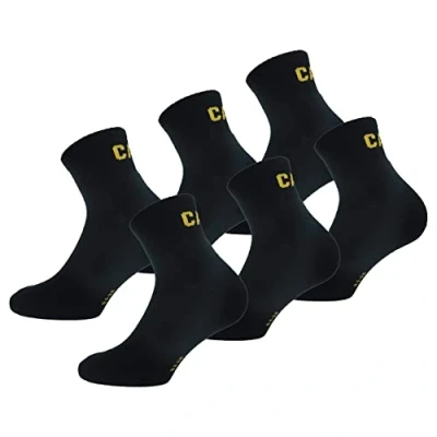 Image of Caterpillar Quarter Socks 6 Pairs Men&#039;s Work Socks, Height Above Ankle, Reinforced Toe Heel, Cotton (Black, 9 11)
