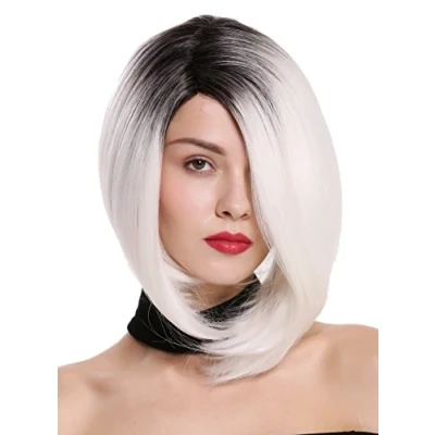 Image of wig ME UP MLC156 MF YS1+882 Quality women&#039;s lady partial monofilament parting short sleek long bob ombre black white