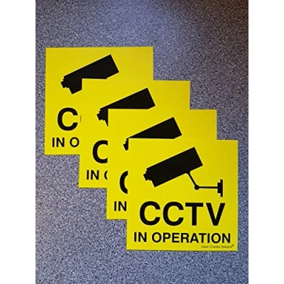 Image of pack of 4 CCTV in operation stickers 100mm x self adhesive vinyl