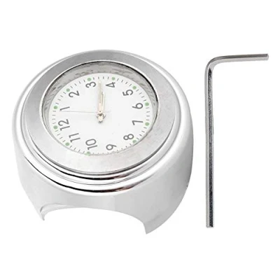 Image of Suuonee Motorcycle Handlebar Clock, 22 25mm Universal Motorbike Mount Clock Metal Hand Grip Bar Dial Watch[Silver]