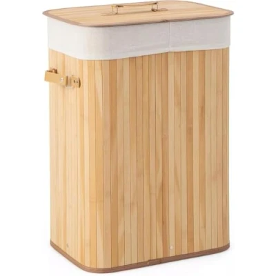 Image of Bamboo Laundry basket 72L Collapsible with 1 Compartment Hamper Removable Lining Large Bins Lid Storage (NATURAL)