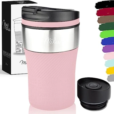 Image of Milu Thermo Mug Insulated Coffee to go 210ml 100% Leak Proof Stainless Steel Drinking Car Double Wall Insulation Travel (Pink)