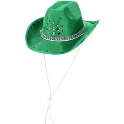 Image of Smiffys Green Rhinestone Cowboy Hat, Cowboys and Indians Fancy Dress, Western Dress Up Hats
