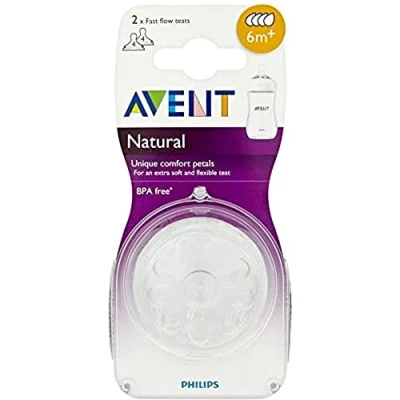 Image of Philips Avent Natural Teat for 6 Months and Above (Transparent), Pack of 2 Teats