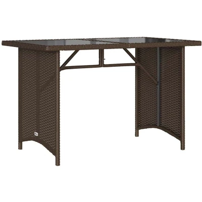 Image of vidaXL Garden Table with Glass Top Brown 110x68x70 cm Poly Rattan
