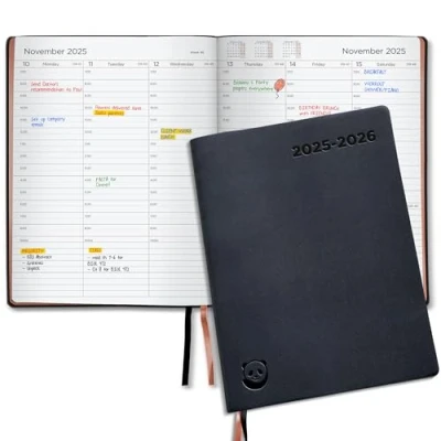 Image of Premium Academic Diary 2025 2026 by Smart Panda A4 Week to View Dated Planner Softcover, Rose Gold and Gift Box Appointment Book, Teacher July August
