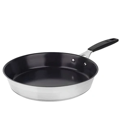 Image of MasterPro Stainless Steel Frying Pan 24cm Smart Induction Base with Non Stick Ceramic Internal Coating, Professional Quality, Improved Heat Retention &amp; Distribution