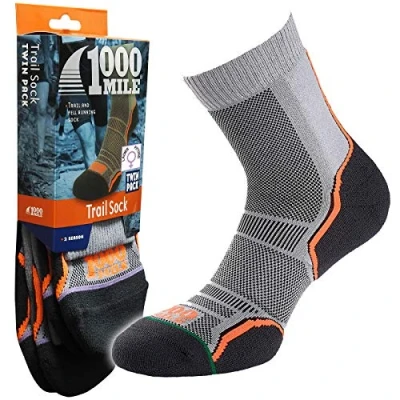 Image of 1000 Mile Trail Walking Off Road Running Racing Comfort Fit Single Layer Socks Grey Women&#039;s (Small / 3 5.5UK) 1 Pack (2 Pair)