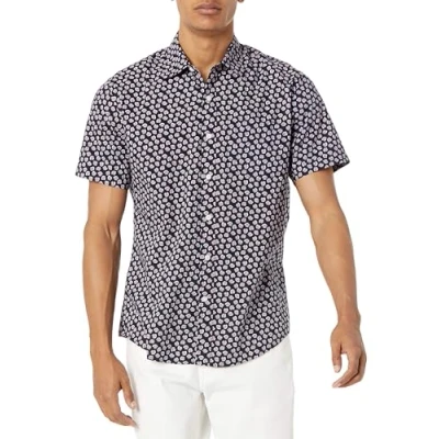 Image of Amazon Essentials Men&#039;s Regular Fit Short Sleeve Print Shirt, Navy/Pink Seashells, S