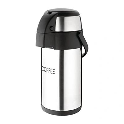 Image of Olympia Pump Action Airpot 3 Litre/105.5 oz, Stainless Steel, Etched &#039;Coffee&#039;, Double Wall Insulated, Safety Lock, Leakage Prevention Spout, DP128