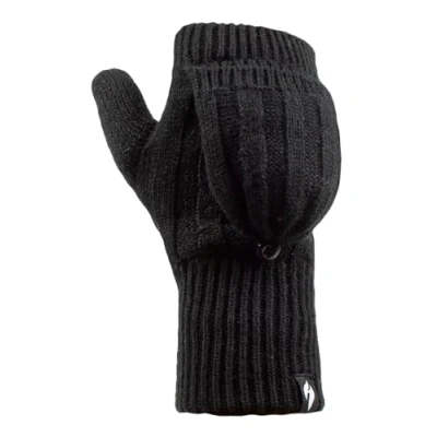 Image of HEAT HOLDERS Womens Thermal Converter Fingerless Cable Knit 2.3 tog Gloves (Black)