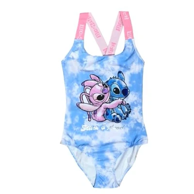 Image of Disney Lilo &amp; Stitch Girls Swimming Costume, One Piece Swimsuit, Kids Swimwear Featuring Angel, Blue, Age 8 9 Years