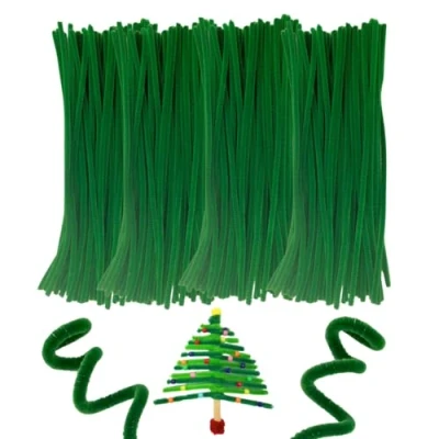 Image of 100 Pipe Cleaners Green, Dark Green for Craft 30cm x 6mm, Chenille Pipecleaners