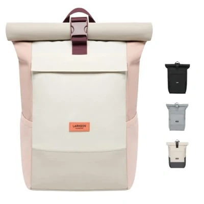 Image of Larkson Roll Top Backpack Women &amp; Men Beige Rose No 4 Rucksack for University, School, Office College Laptop Bag 16 Inches Water Repellent