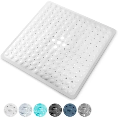 Image of KEPLIN Premium Non Slip Shower Mat 200 Suction Cups, BPA, Latex Free, Mildew Resistant, Machine Washable Safe, Durable &amp; Comfortable for Floors (White, Shower, 54 x 54cm)