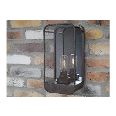 Image of Industrial Wall Light with Mirror Black Indoor Lighting Battery Vintage Lamp Bedroom Hallway