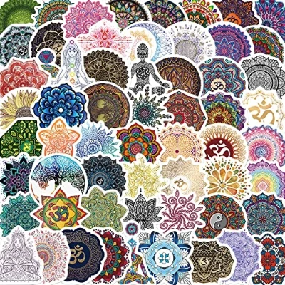 Image of Bric Dodo Pack of 50 Mandala Stickers Water Bottles Laptop Phone Guitar Skateboard Computer Suitcase Bicycle Vinyl Waterproof Aesthetic for Teenagers Children Adults