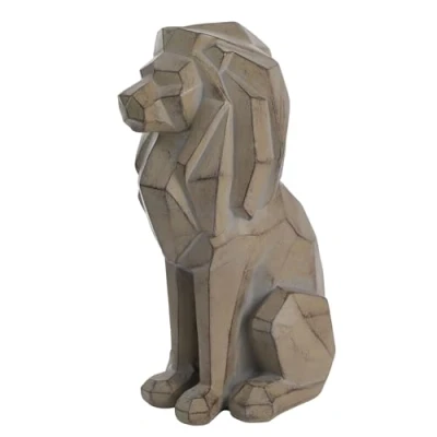 Image of Widdop Naturecraft Collection Polyresin Geometric Sittiing Lion Figurine 26cm x 14cm Grey For Nature Lovers, Birthday Present, Animal Statue