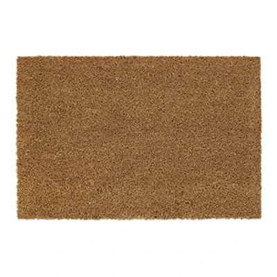 Image of Relaxdays 60 x 40 cm Natural Coir Welcome Mat Doormat with No Slip PVC Rubber Bottom, Brown