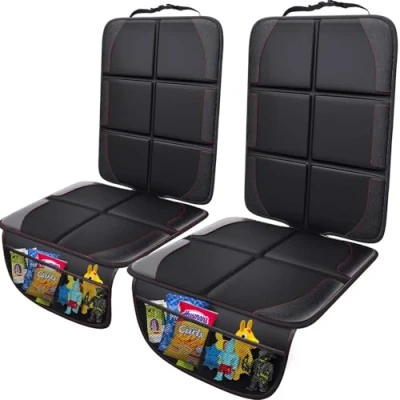 Image of Gimars Car Seat Protector, 2 Pack, Leather Seats Protectors for Child Seats, Isofix Compatible, Waterproof Baby Carseat Cover with Thicker Pad, Mesh Pockets SUV Sedan Trunk Pet Kids